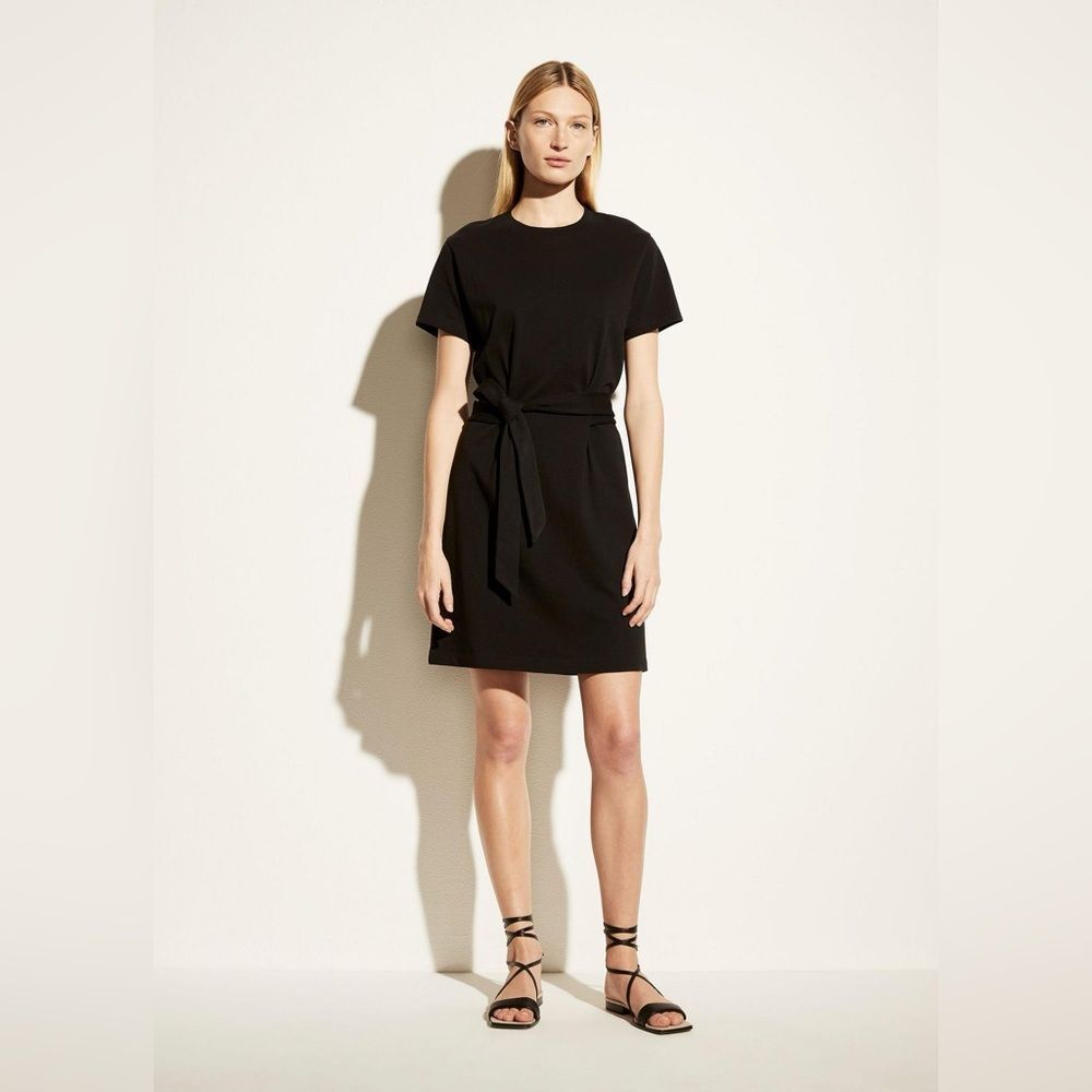 Vince Dress Short Sleeve Tie Waist Black Size Small Minimalist Quiet Luxury